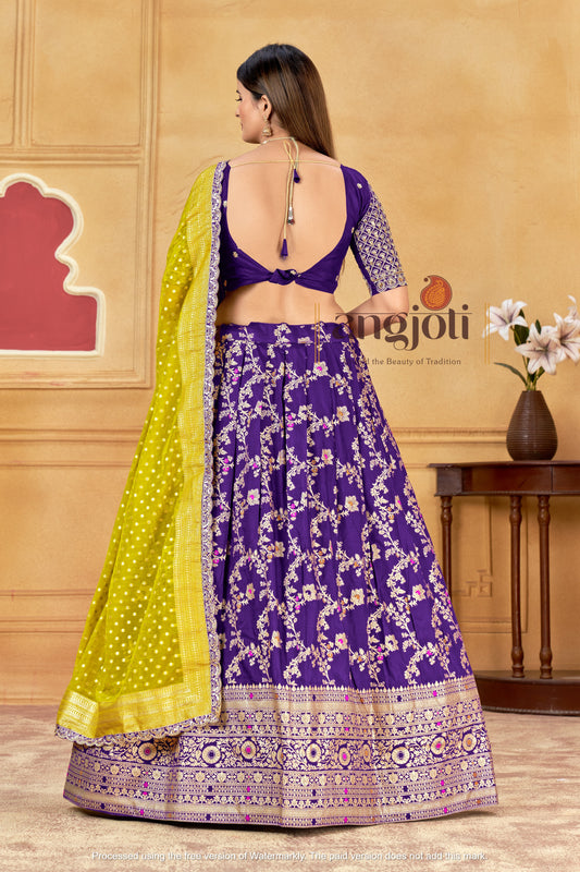 Designer Silk Lehenga with matching blouse and yellow dupatta
