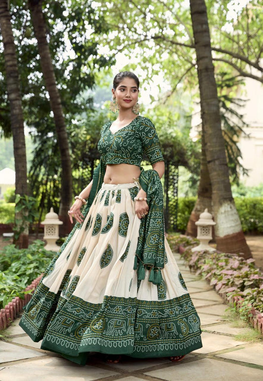 Women's Wear Bandhej Printed Tussar Silk Lehenga Choli