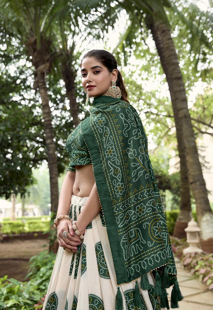 Women's Wear Bandhej Printed Tussar Silk Lehenga Choli