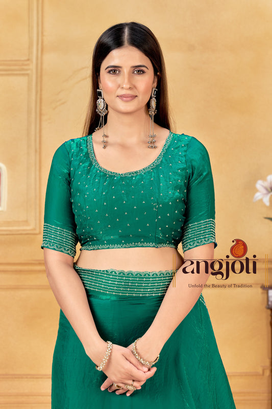 Emerald Green Premium Saree & Blouse(Unstitched)