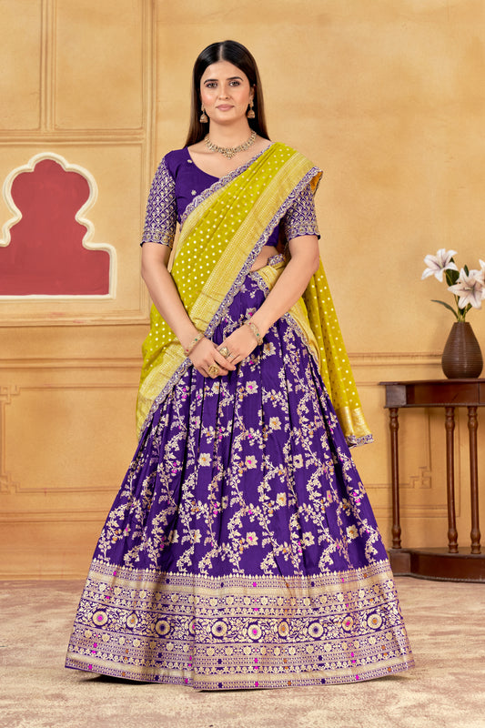 Designer Silk Lehenga with matching blouse and yellow dupatta