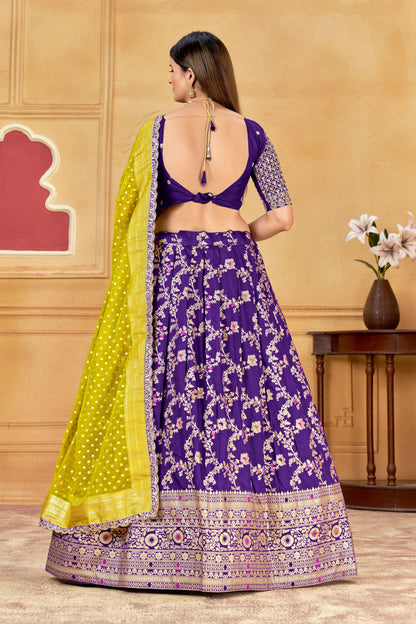 Designer Silk Lehenga with matching blouse and yellow dupatta