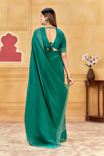 Emerald Green Premium Saree  & Blouse(Unstitched)