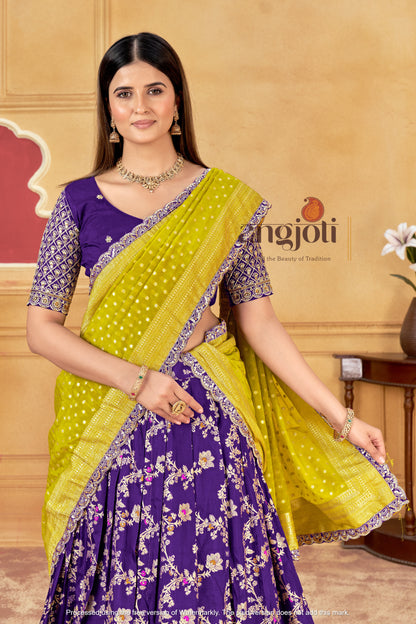 Designer Silk Lehenga with matching blouse and yellow dupatta