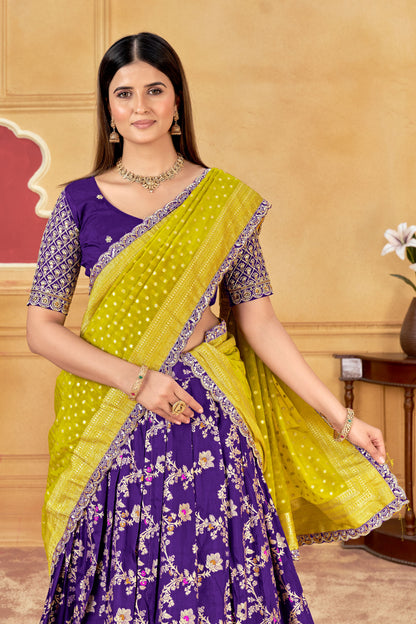 Designer Silk Lehenga with matching blouse and yellow dupatta