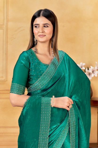 Emerald Green Premium Saree  & Blouse(Unstitched)