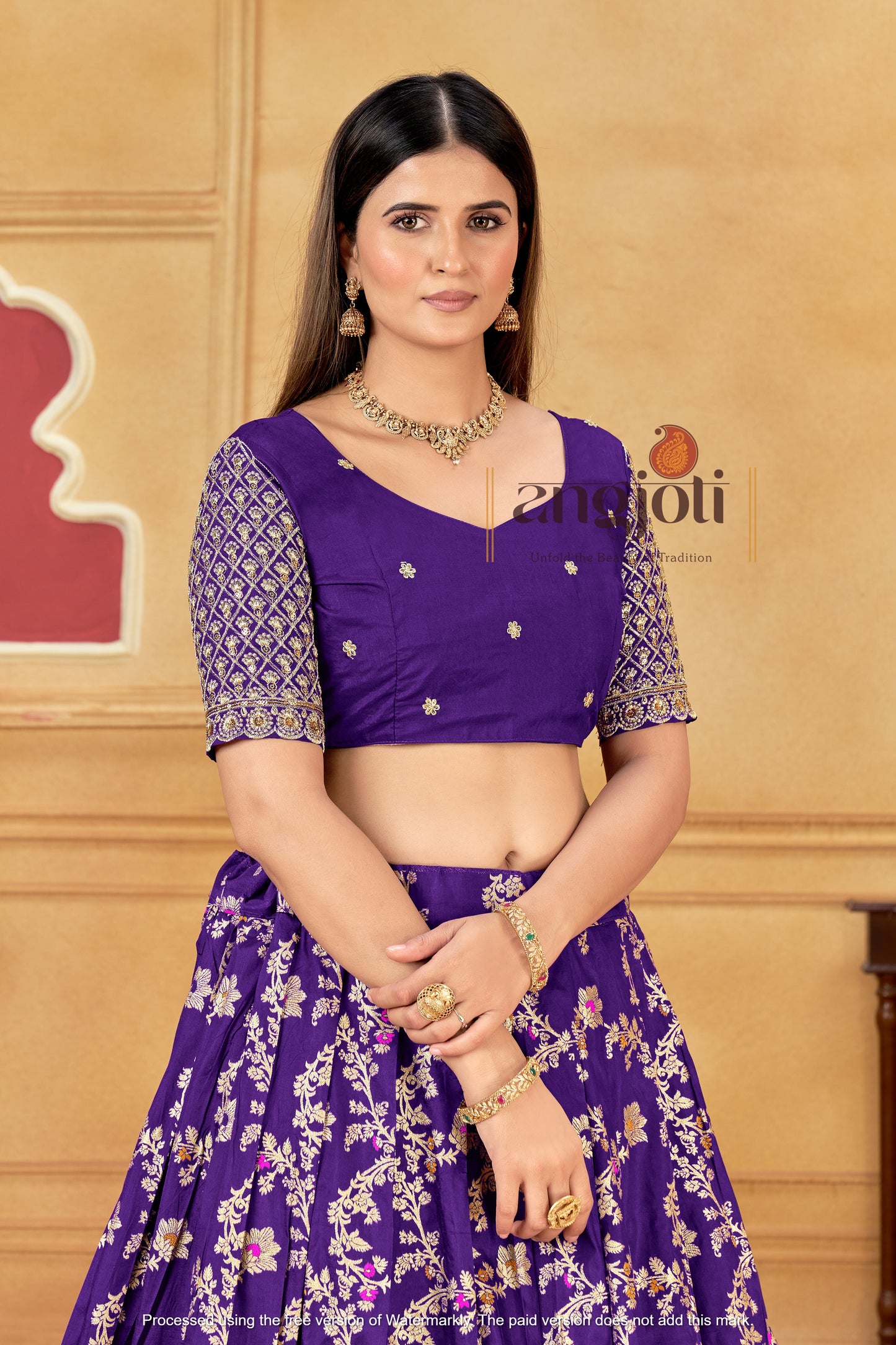 Designer Silk Lehenga with matching blouse and yellow dupatta