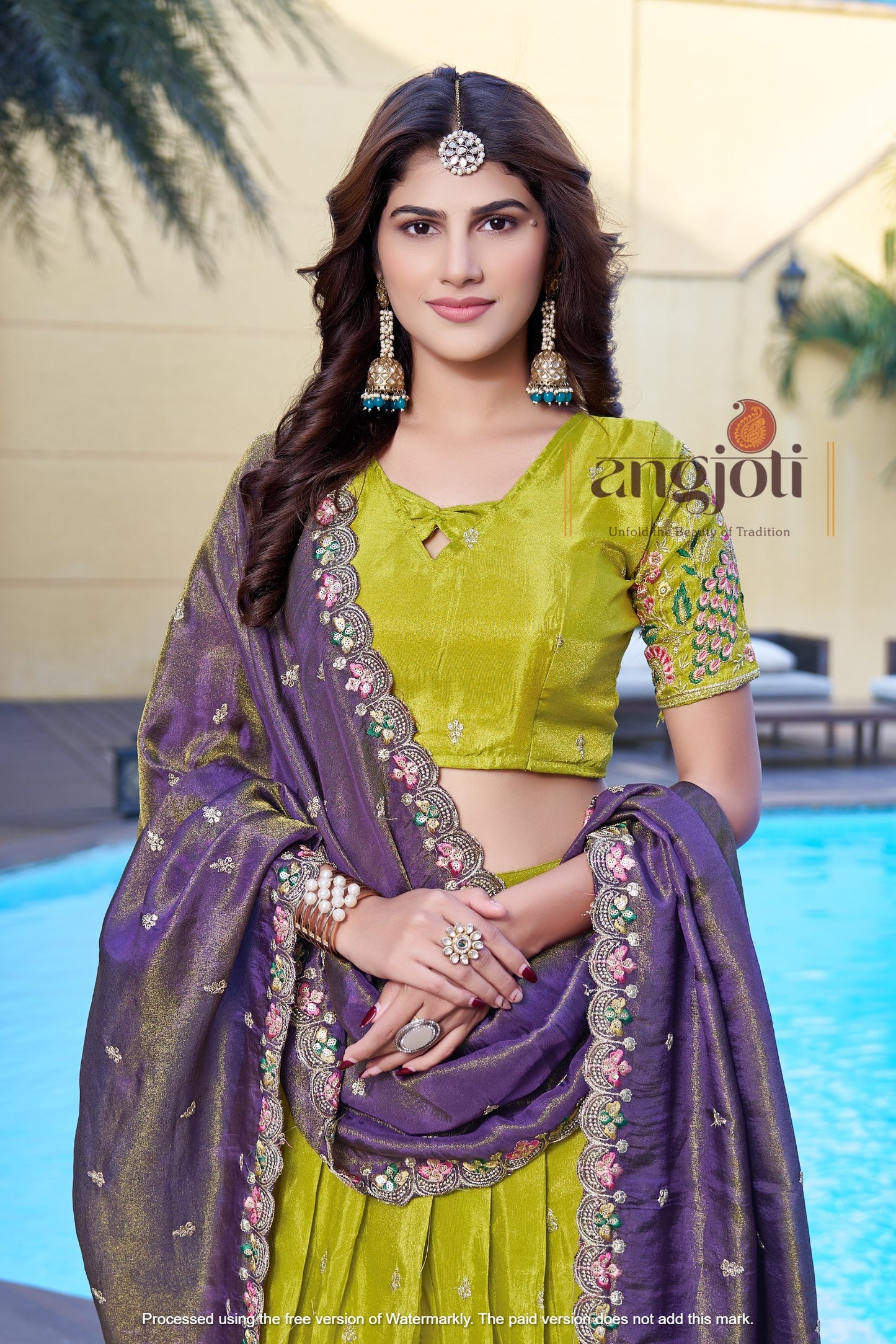 Yellow Embroidered Lehenga Choli with Purple Zari Dupatta | Designer Wedding & Partywear Set