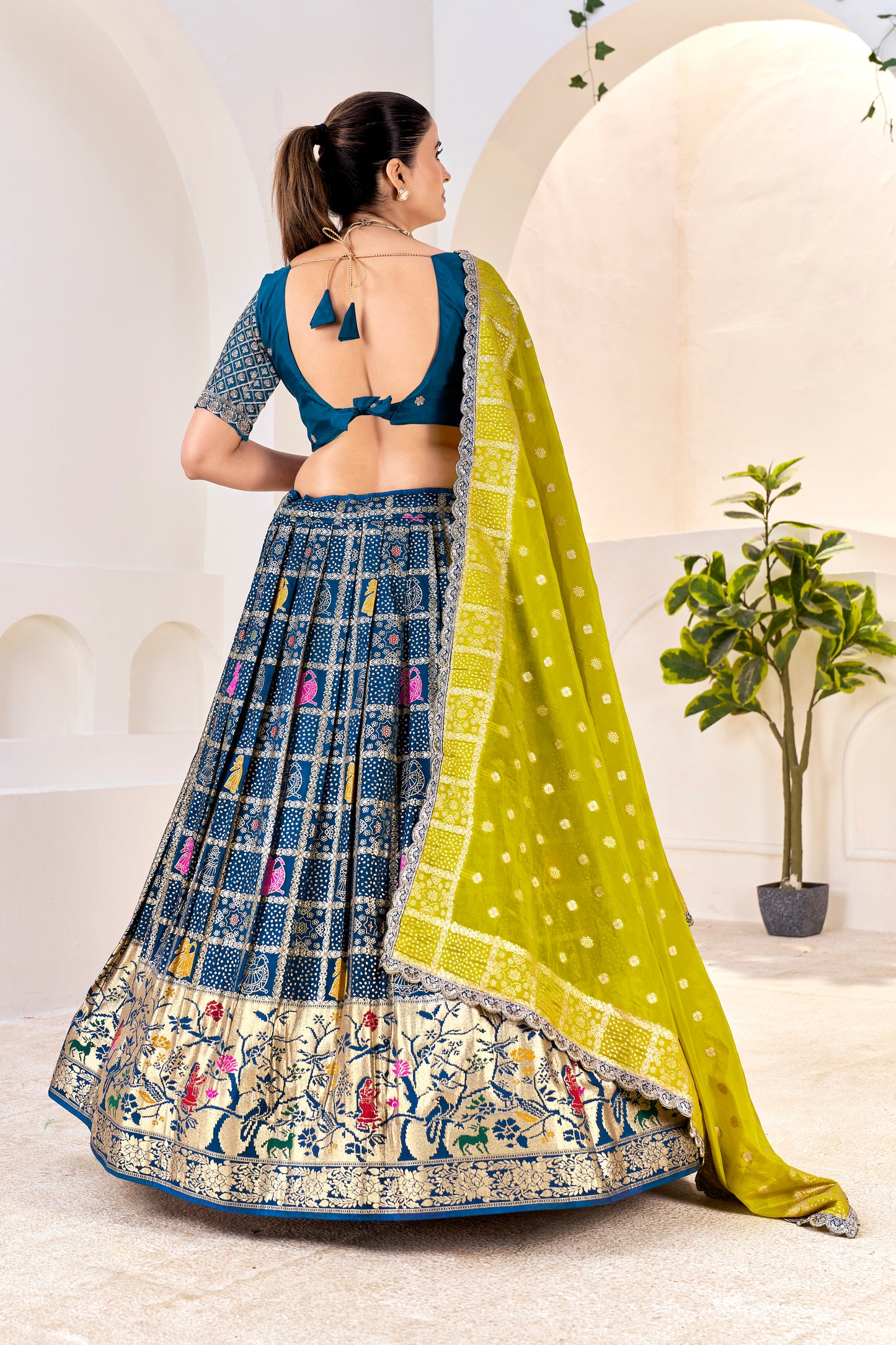 Premium Silk Lehenga Choli Navy Blue with Zari Weaving & Yellow Dupatta & Maching Blouse (Unstitched)