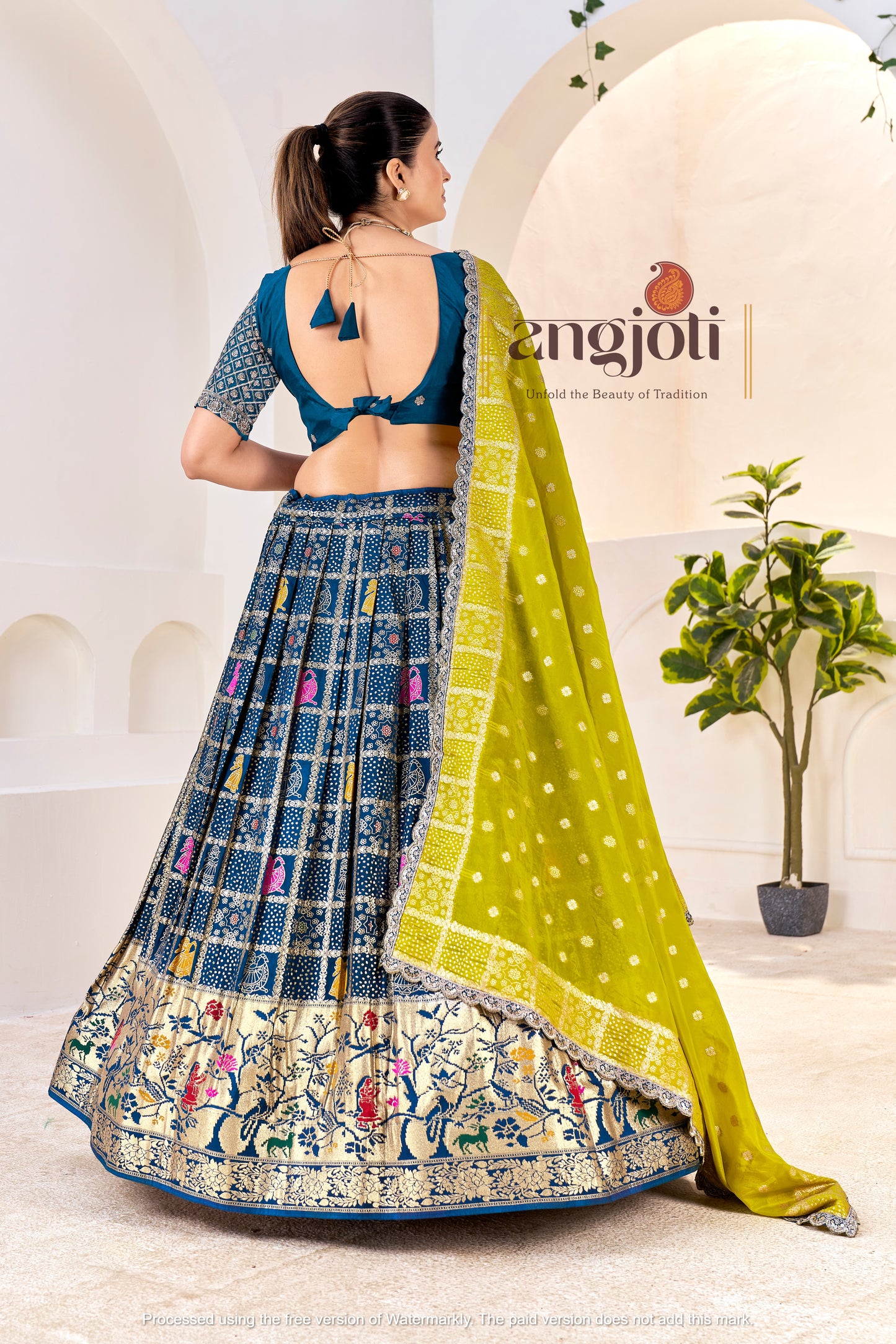 Premium Silk Lehenga Choli Navy Blue with Zari Weaving & Yellow Dupatta & Maching Blouse (Unstitched)
