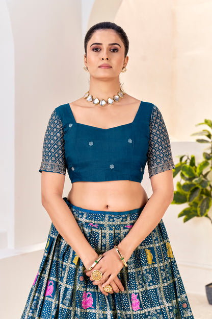 Premium Silk Lehenga Choli Navy Blue with Zari Weaving & Yellow Dupatta & Maching Blouse (Unstitched)