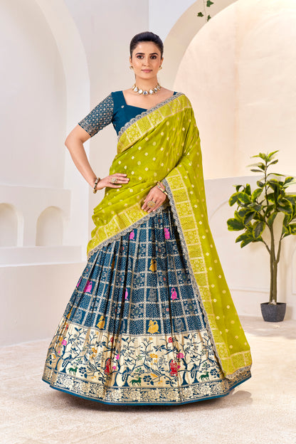 Premium Silk Lehenga Choli Navy Blue with Zari Weaving & Yellow Dupatta & Maching Blouse (Unstitched)