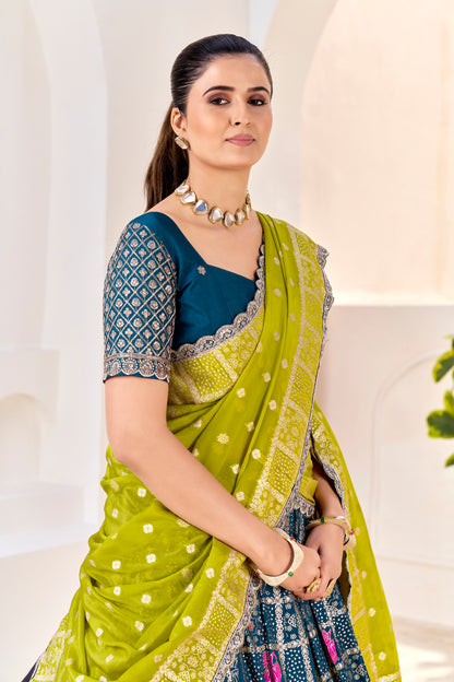 Premium Silk Lehenga Choli Navy Blue with Zari Weaving & Yellow Dupatta & Maching Blouse (Unstitched)