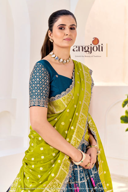 Premium Silk Lehenga Choli Navy Blue with Zari Weaving & Yellow Dupatta & Maching Blouse (Unstitched)