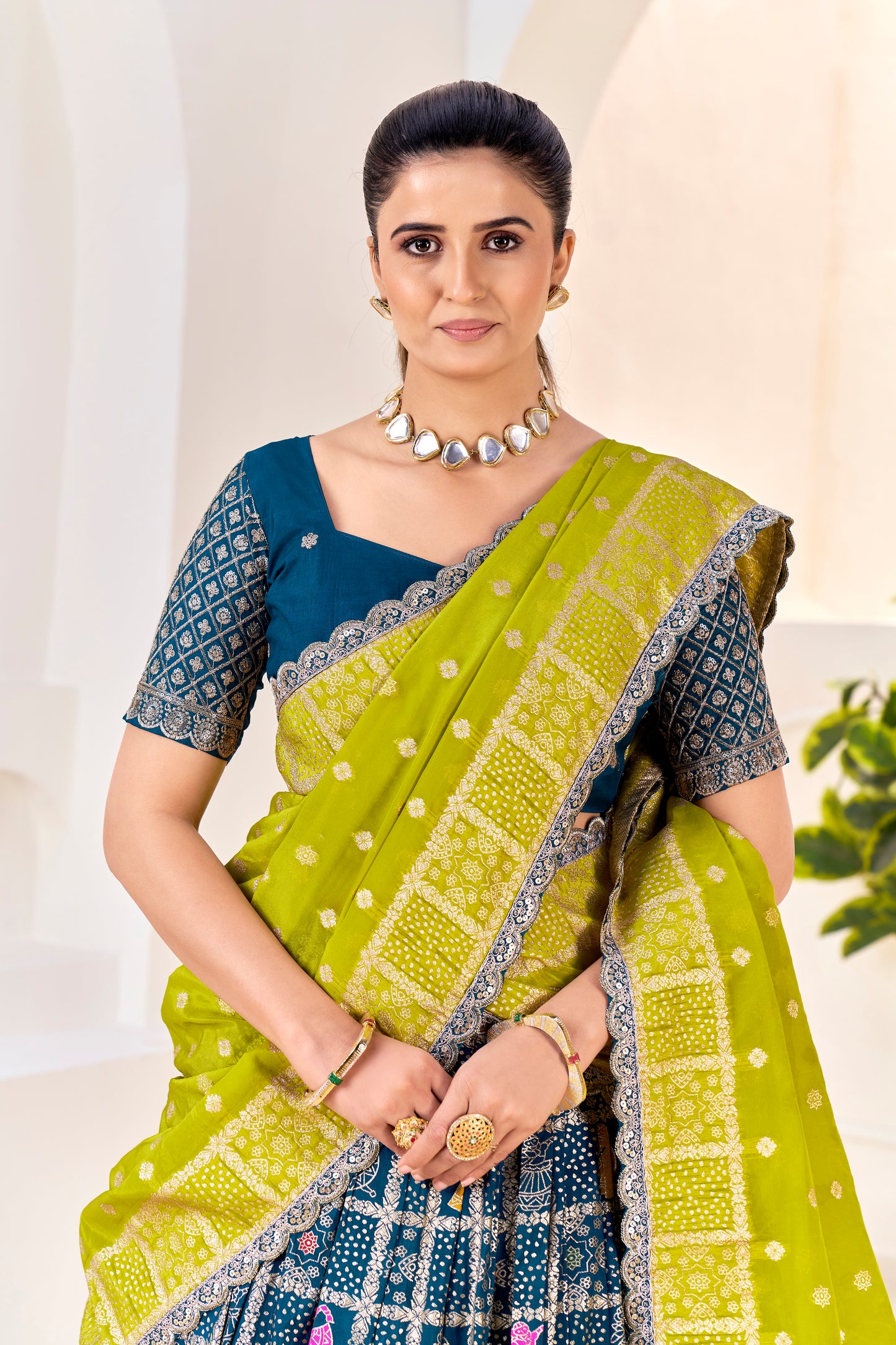 Premium Silk Lehenga Choli Navy Blue with Zari Weaving & Yellow Dupatta & Maching Blouse (Unstitched)