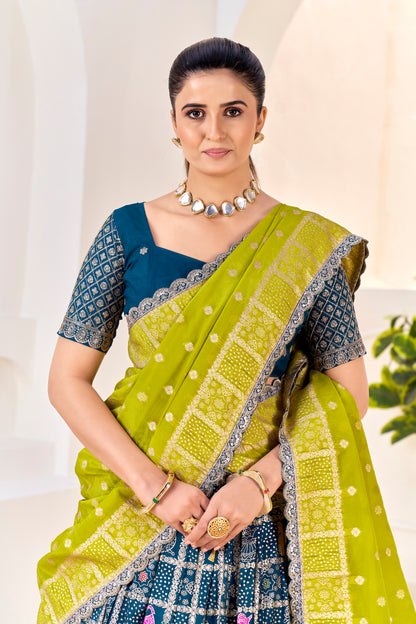 Premium Silk Lehenga Choli Navy Blue with Zari Weaving & Yellow Dupatta & Maching Blouse (Unstitched)