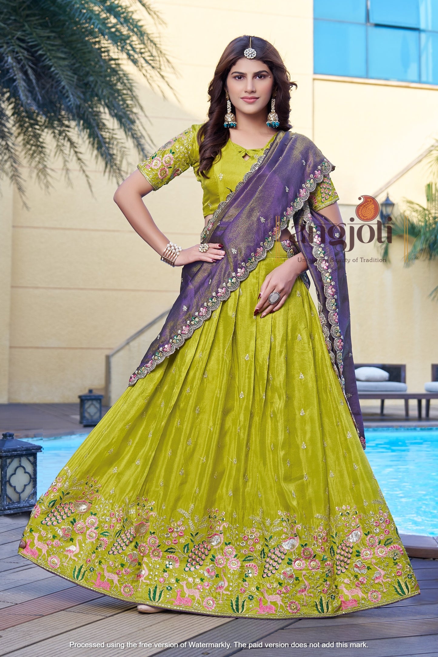 Yellow Embroidered Lehenga Choli with Purple Zari Dupatta | Designer Wedding & Partywear Set