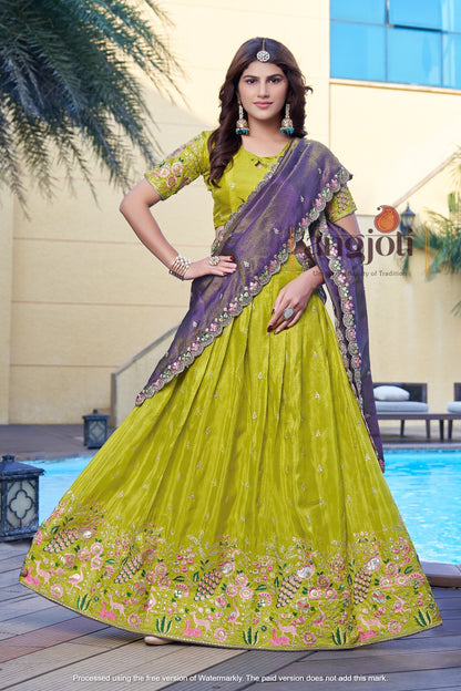 Yellow Embroidered Lehenga Choli with Purple Zari Dupatta | Designer Wedding & Partywear Set