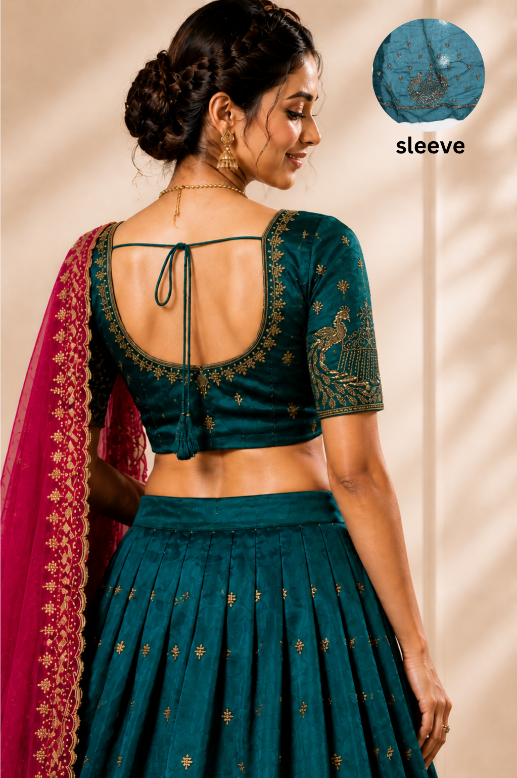 Women Gold Embroidery Work Lehenga Choli with Magenta Dupatta