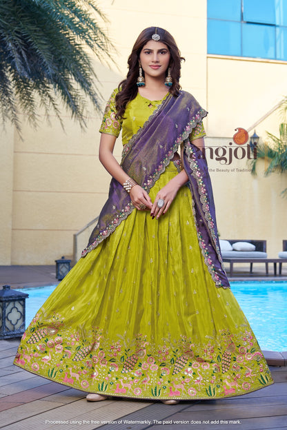 Yellow Embroidered Lehenga Choli with Purple Zari Dupatta | Designer Wedding & Partywear Set