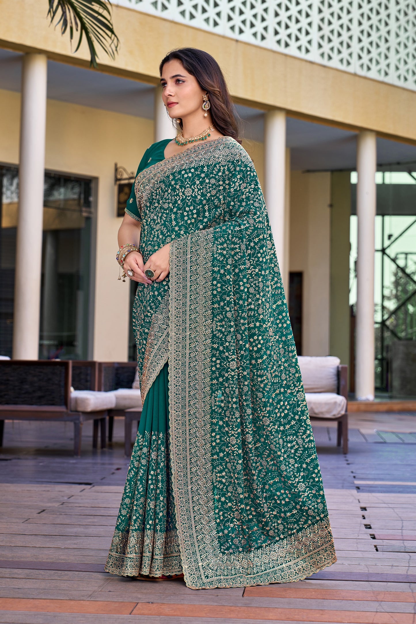 Green Embroidered Georgette Saree
