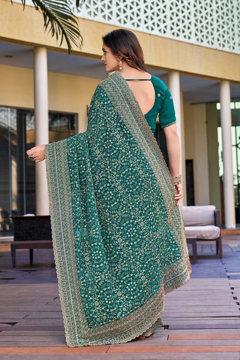 Green Embroidered Saree