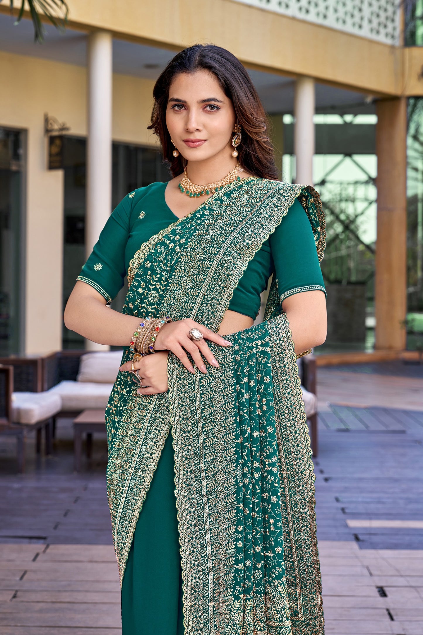 Green Embroidered Georgette Saree
