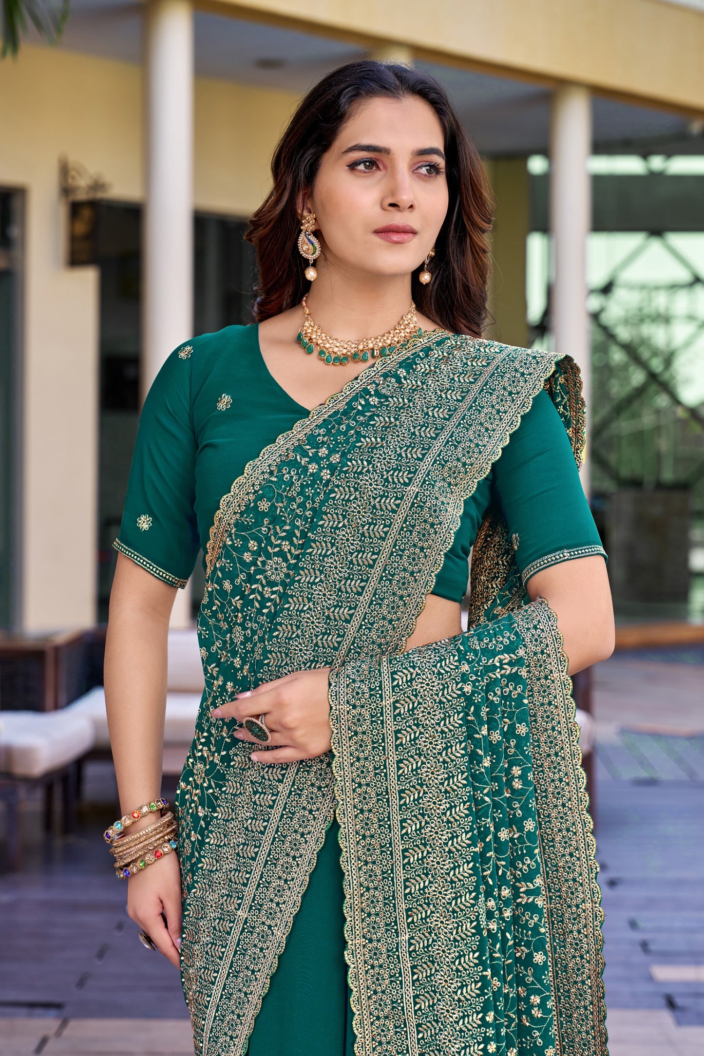Green Embroidered Georgette Saree