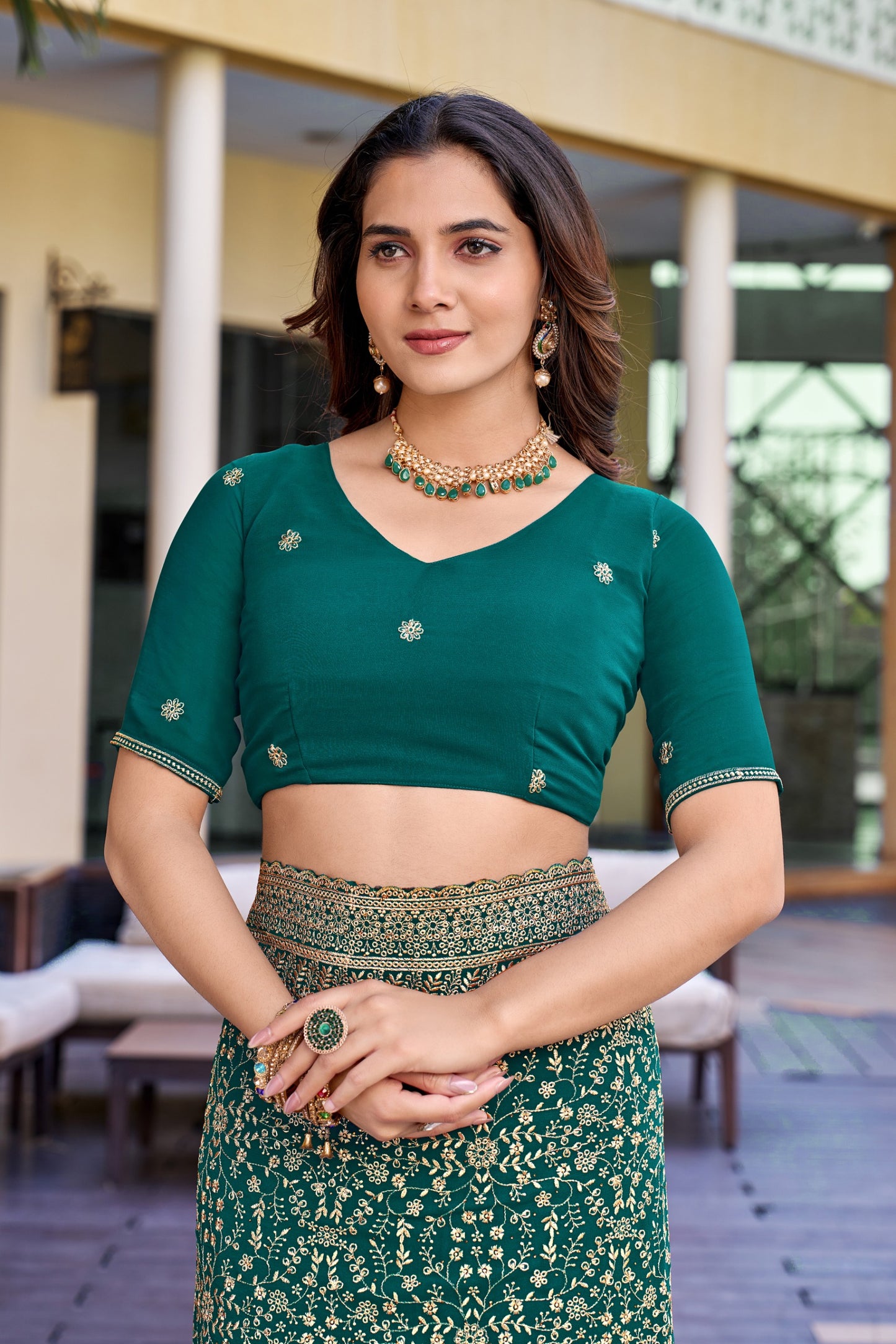 Green Embroidered Georgette Saree