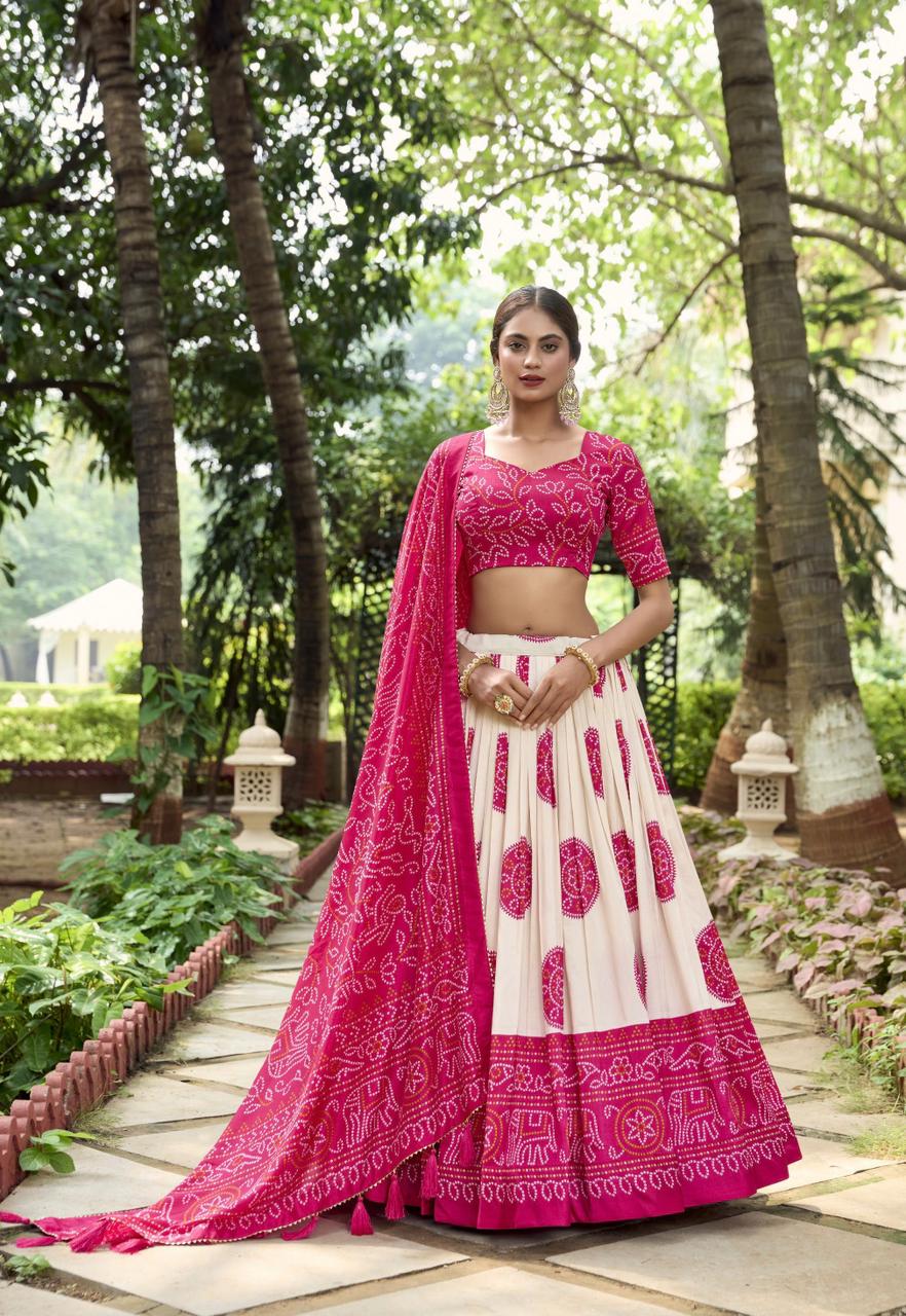 Printed Ready to Wear Bandhej Lehenga Choli & Unstitched Blouse With Dupatta