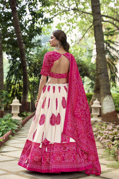 Printed Ready to Wear Bandhej Lehenga Choli & Unstitched Blouse With Dupatta
