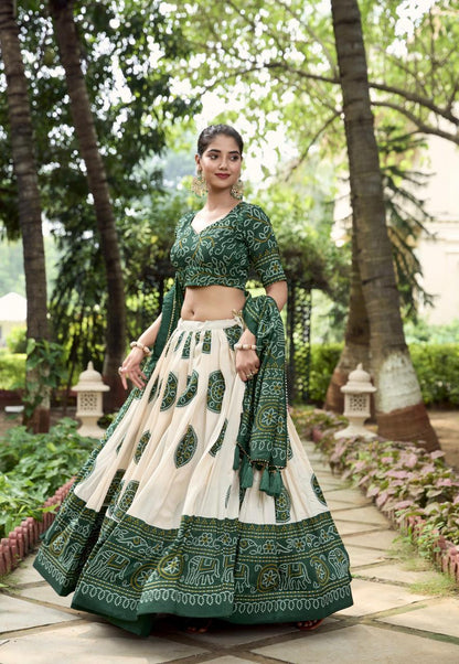 Women's Wear Bandhej Printed Tussar Silk Lehenga Choli