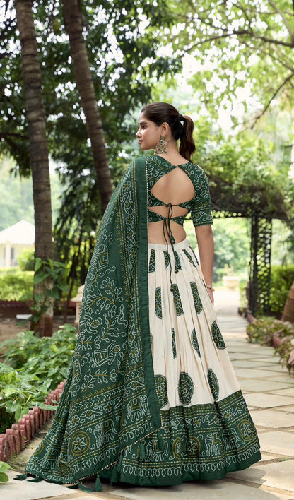 Women's Wear Bandhej Printed Tussar Silk Lehenga Choli