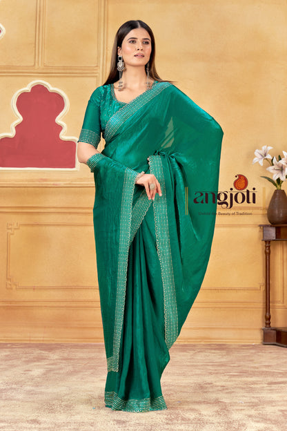 Emerald Green Premium Saree  & Blouse(Unstitched)