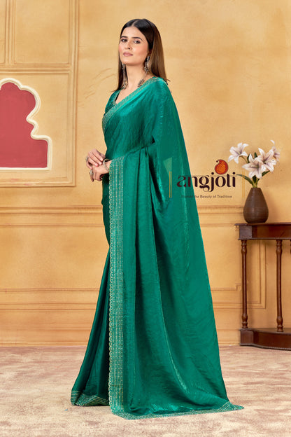 Emerald Green Premium Saree  & Blouse(Unstitched)
