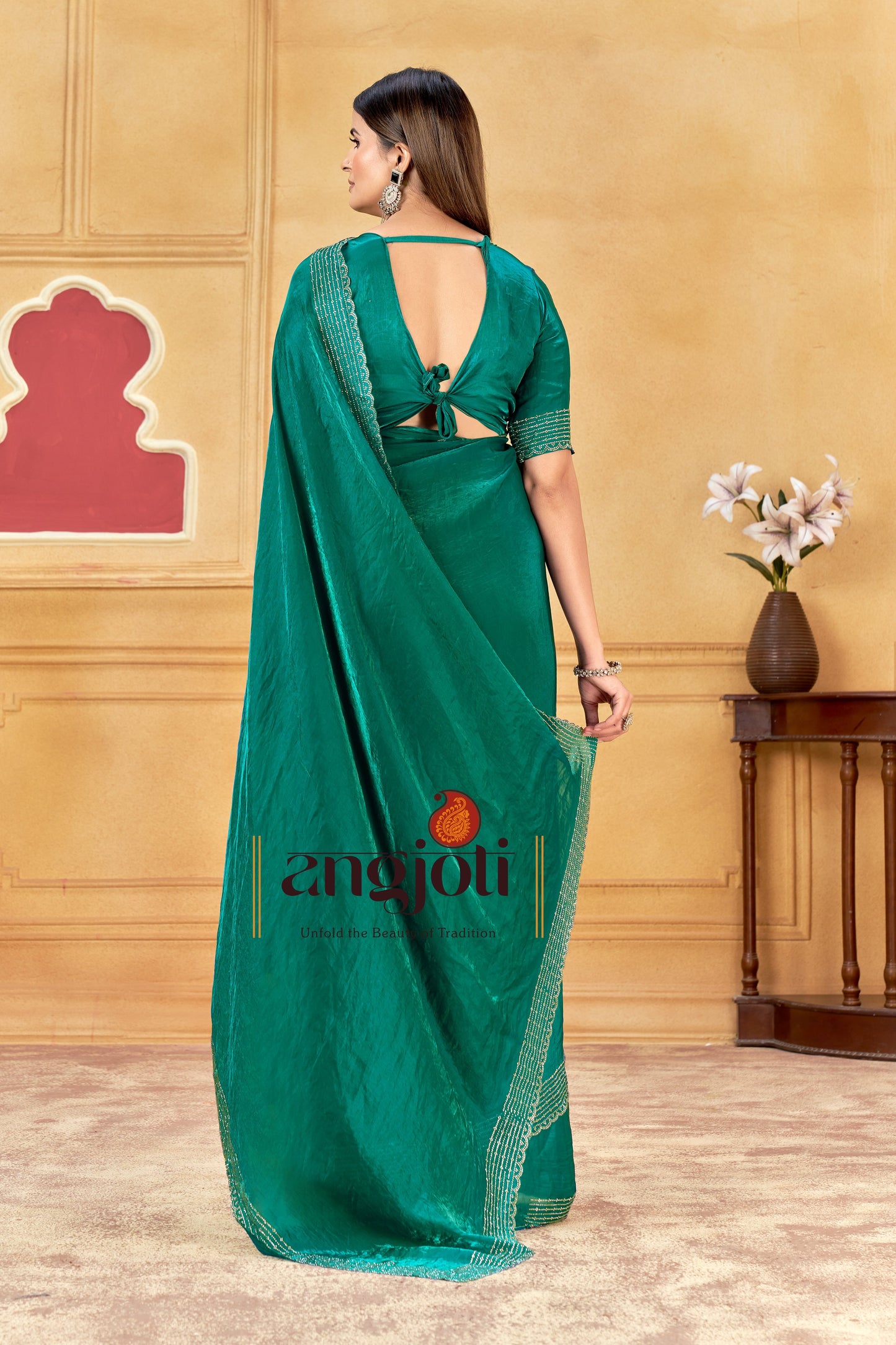 Emerald Green Premium Saree  & Blouse(Unstitched)