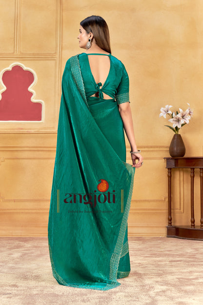 Emerald Green Premium Saree  & Blouse(Unstitched)