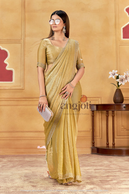 Premium Gold Jarkan Border Saree With Blouse (Unstitched)