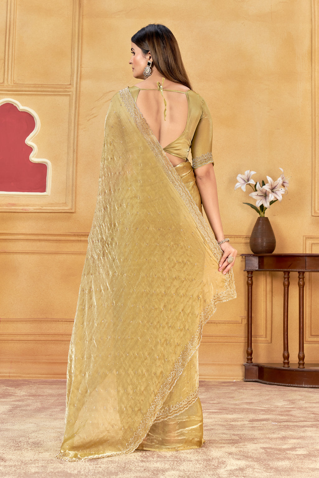 Premium Gold Jarkan Border Silk Saree for South Indian Party Wear Saree | Designer Traditional Saree with Unstitched Blouse