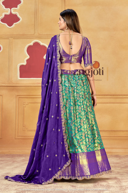 Purple & Teal Banarasi Silk Lehenga Choli with Golden Zari Weaving | Wedding & Traditional Wear
