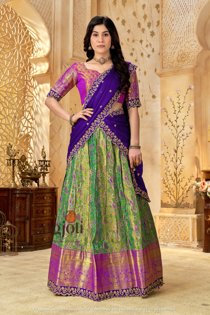 Purple & Green Banarasi Silk Lehenga Choli with Rich Golden Zari Weaving Dupatta| Wedding & Festive Wear