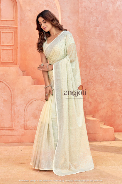 Premium Off-White Embroidered Designer Work Saree – Wedding & Festive Collection