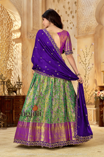 Purple & Green Banarasi Silk Lehenga Choli with Rich Golden Zari Weaving Dupatta| Wedding & Festive Wear