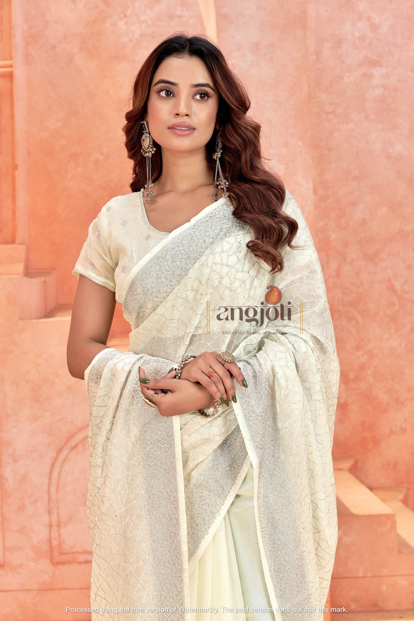 Premium Off-White Embroidered Designer Work Saree – Wedding & Festive Collection