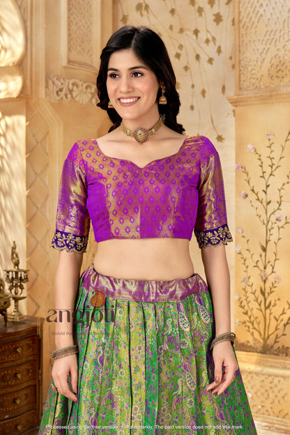 Purple & Green Banarasi Silk Lehenga Choli with Rich Golden Zari Weaving Dupatta| Wedding & Festive Wear