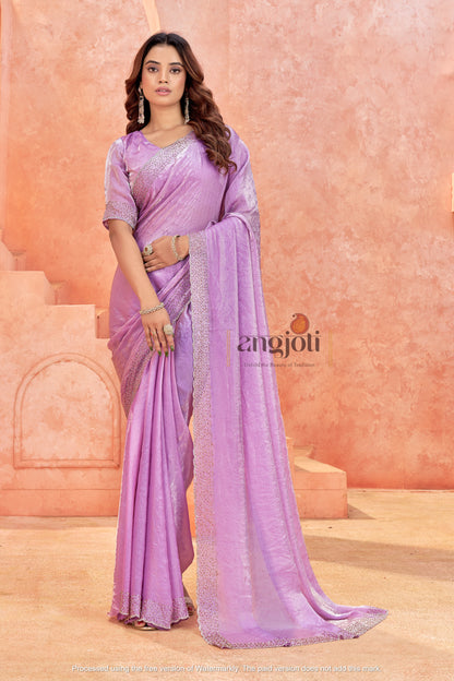 Shimmer Saree with Embellished Border & Designer Blouse(Unstitched)
