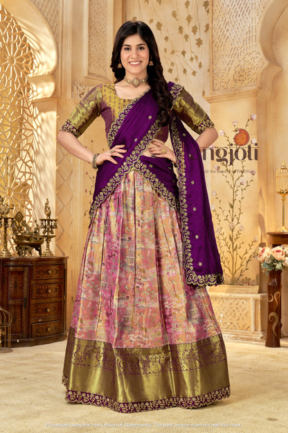 Silk Lehenga Choli with Golden Zari Border & Embroidered Dupatta | Wedding & Festive Wear | Blouse Unstitched