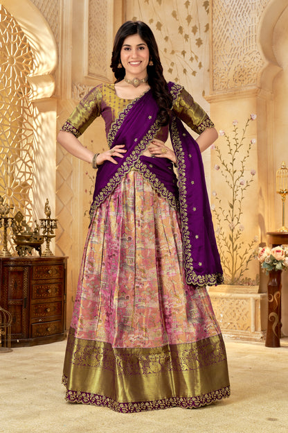 Silk Lehenga Choli with Golden Zari Border & Embroidered Dupatta | Wedding & Festive Wear | Blouse Unstitched