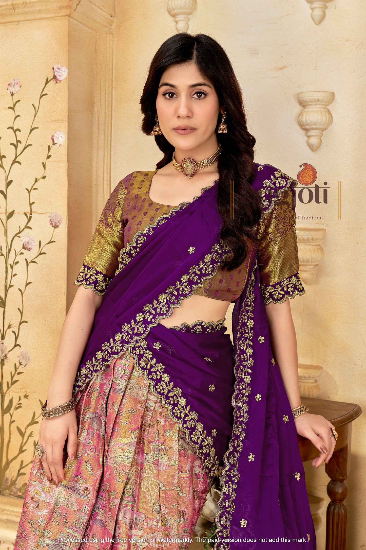 Silk Lehenga Choli with Golden Zari Border & Embroidered Dupatta | Wedding & Festive Wear | Blouse Unstitched