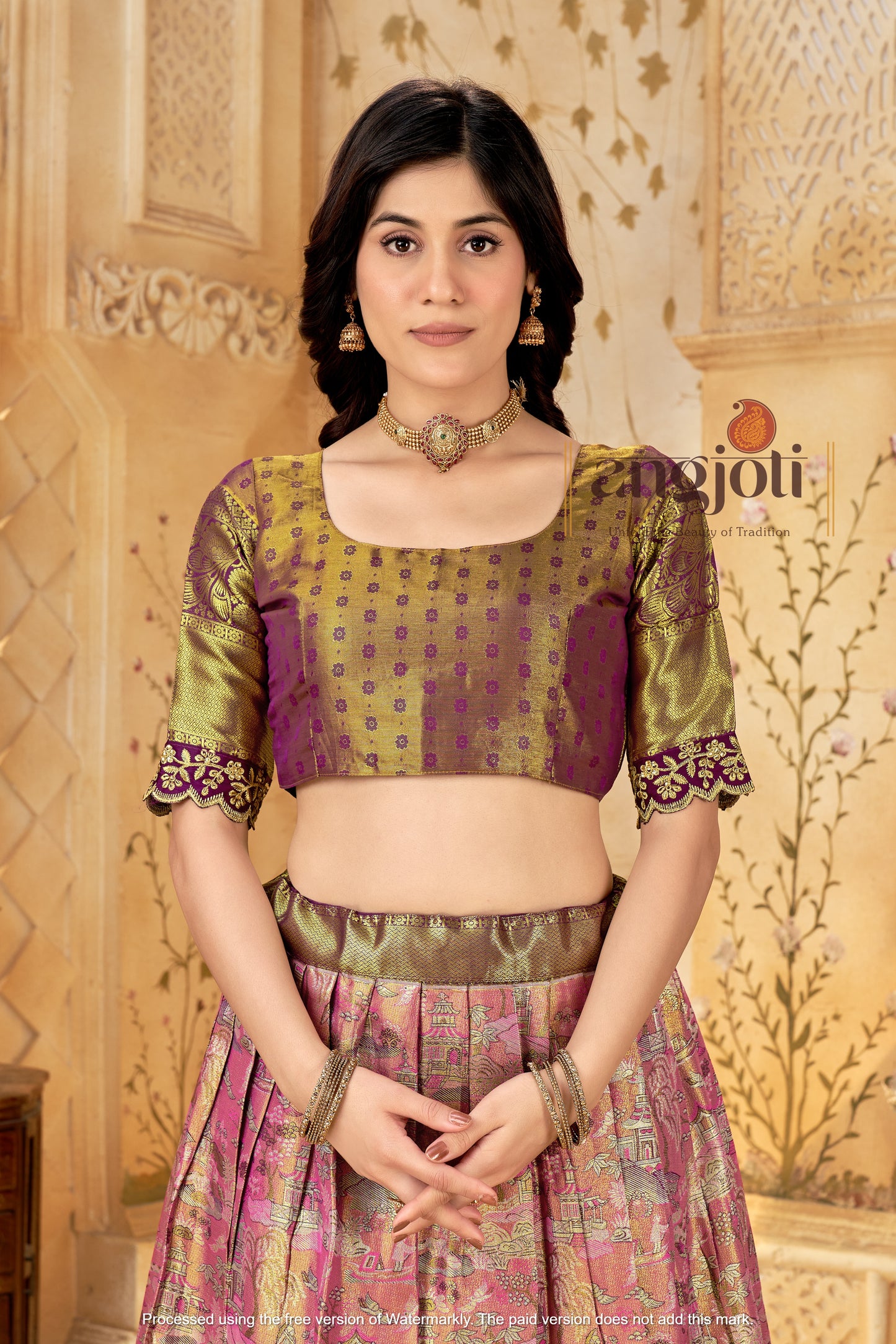 Silk Lehenga Choli with Golden Zari Border & Embroidered Dupatta | Wedding & Festive Wear | Blouse Unstitched